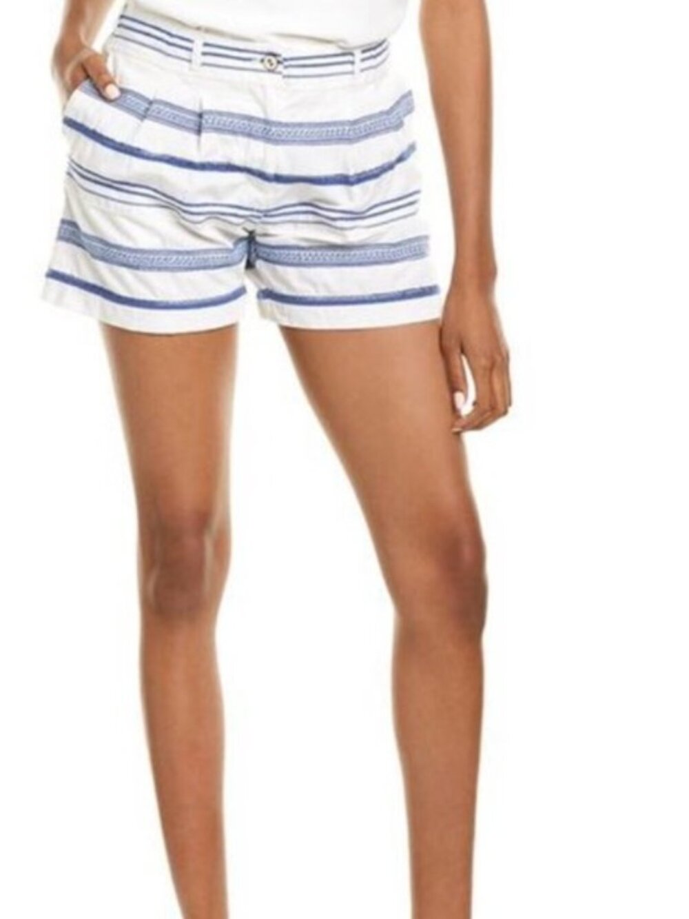 J.McLaughlin Blue White Embroidered Striped Shorts Resort Preppy Mid Rise Size 4